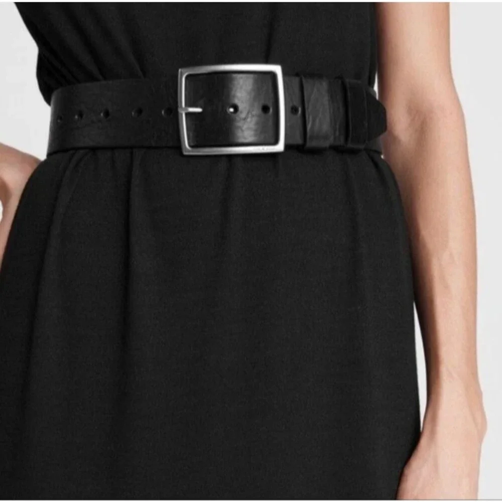 NWT Rag & Bone Leather Jumbo Boyfriend Waist Belt, Black, Medium